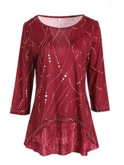 Women's Shirt Blouse Wine Blue Purple Polka Dot Sunflower Print Half Sleeve Christmas Daily Vacation Holiday Casual Crew Neck Regular Fit Fall Winter -Cheap Women Clothing Store xkhxkq1634610024516