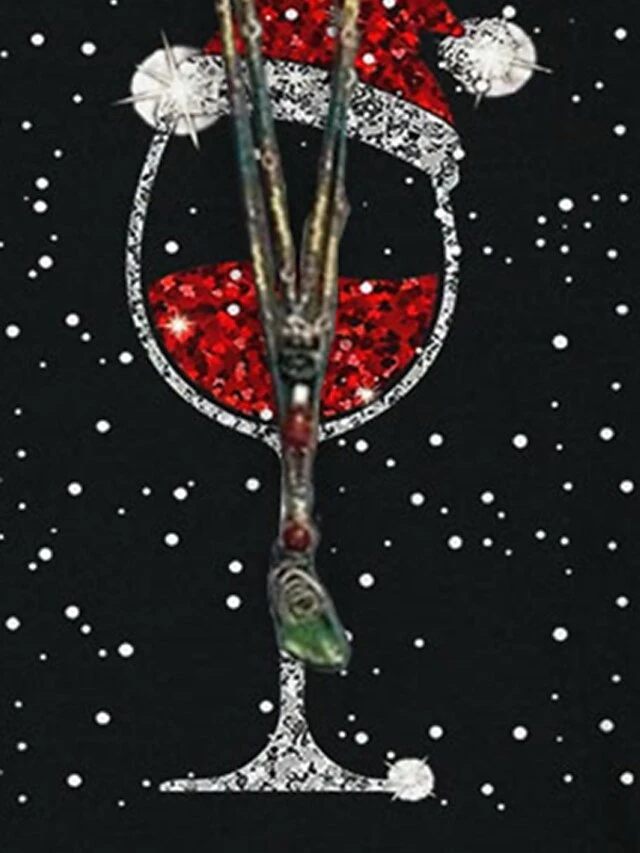 Women‘s Plus Size Christmas Tops Blouse Shirt Hat Print Long Sleeve Casual Festival Daily Polyester Winter Fall Black 5 Women‘s Plus Size Christmas Tops Blouse Shirt Hat Print Long Sleeve Casual Festival Daily Polyester Winter Fall Black - Image 3