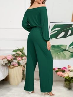 Women's Jumpsuit Pocket Drawstring Solid Color Off Shoulder Christmas Business Office Work Xmas Regular Fit Long Sleeve Black Red Blue S M L Fall -Cheap Women Clothing Store xnjrmb1694415709438