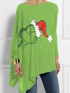 Women's Shirt Christmas Shirt Black Red Green Santa Claus Ugly Christmas Monster Print Long Sleeve Christmas Casual Holiday Casual Round Neck Loose Fit