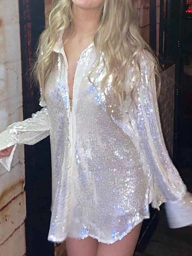 Women's Shirt Blouse Silver Blue Green Sparkly Sequins Long Sleeve Party Christmas Fashion Shirt Collar Regular Fit Spring &Fall 13 Women's Shirt Blouse Silver Blue Green Sparkly Sequins Long Sleeve Party Christmas Fashion Shirt Collar Regular Fit Spring &Fall - Image 11