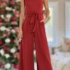 Women's Jumpsuit Pocket High Waist Solid Color One Shoulder Elegant Party Christmas Regular Fit Sleeveless Yellow Army Green Red S M L Fall -Cheap Women Clothing Store xoepma1697019414818