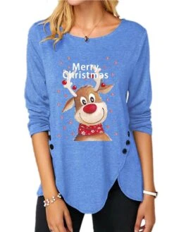 Women's T Shirt Tee Text Reindeer Christmas Tree Gift Weekend Abstract Painting T Shirt Tee Long Sleeve Button Print Round Neck Basic Essential Green Black Blue S 9 Women's T Shirt Tee Text Reindeer Christmas Tree Gift Weekend Abstract Painting T Shirt Tee Long Sleeve Button Print Round Neck Basic Essential Green Black Blue S -Cheap Women Clothing Store xqihkq1634279160128