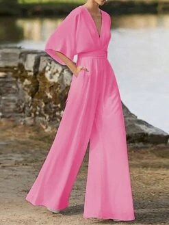 Women's Jumpsuit Pocket High Waist Solid Color V Neck Elegant Christmas Wedding Party Xmas Regular Fit 3/4 Length Sleeve Black White Pink S M L Fall 10 Women's Jumpsuit Pocket High Waist Solid Color V Neck Elegant Christmas Wedding Party Xmas Regular Fit 3/4 Length Sleeve Black White Pink S M L Fall -Cheap Women Clothing Store xroayj1695347187699