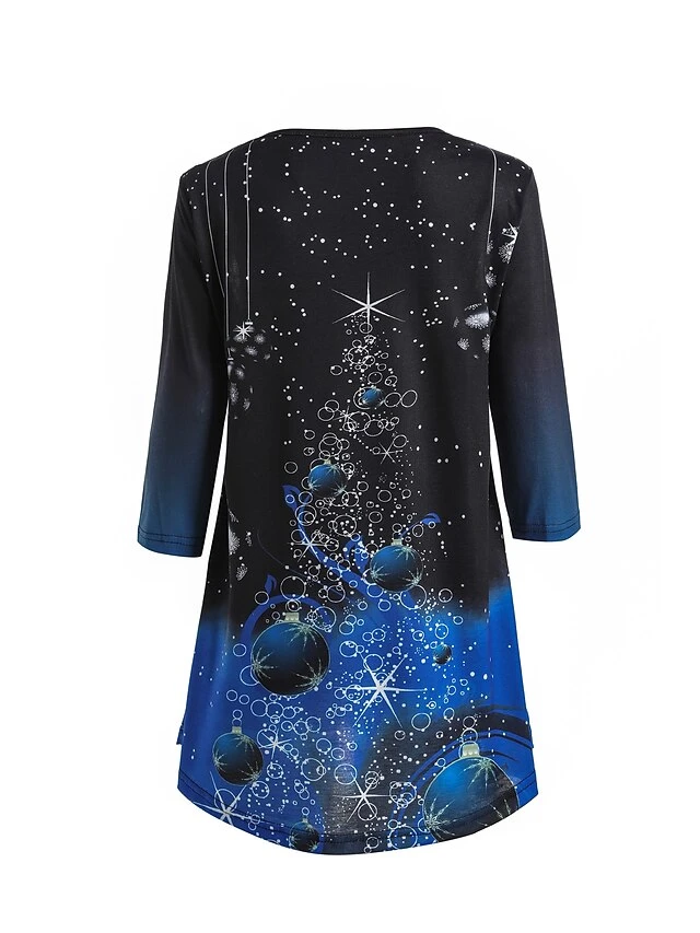 Women's T Shirt Tee Tunic Green Black Blue Graphic Christmas Tree Print Long Sleeve Christmas Weekend Christmas Round Neck Long 3D Printed Painting S 12 Women's T Shirt Tee Tunic Green Black Blue Graphic Christmas Tree Print Long Sleeve Christmas Weekend Christmas Round Neck Long 3D Printed Painting S - Image 10