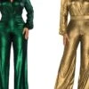 Women's Jumpsuit High Christmas Waist Solid Color V Neck Streetwear Party Xmas Street Regular Fit Long Sleeve Gold Green S M L Fall -Cheap Women Clothing Store xtvcmu1695281833690