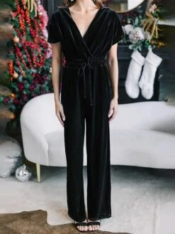 Women's Jumpsuit Lace Up High Waist Solid Color Round Neck Active Christmas Daily Regular Fit Short Sleeve Black Wine Green S M L Fall -Cheap Women Clothing Store xxstmb1697679528727