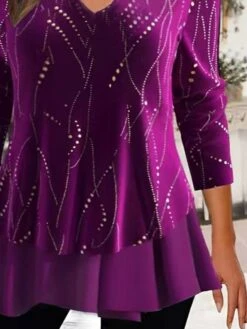 Women's Blouse Christmas Shirt Velvet Purple Striped Sparkly Print Long Sleeve Party Christmas Casual Fashion Festival / Holiday V Neck Regular Fit Fall & Winter 7 Women's Blouse Christmas Shirt Velvet Purple Striped Sparkly Print Long Sleeve Party Christmas Casual Fashion Festival / Holiday V Neck Regular Fit Fall & Winter -Cheap Women Clothing Store yeezts1697193582104