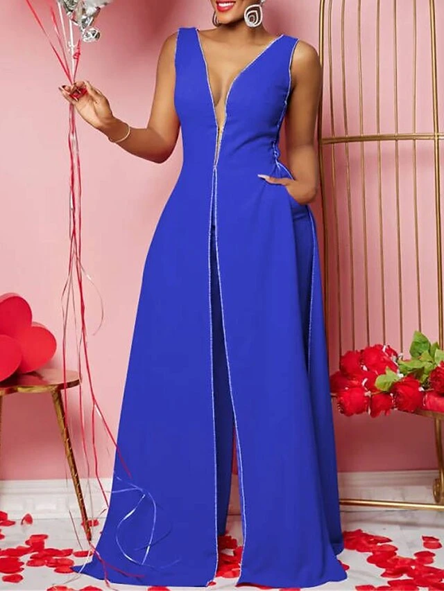 Women's Jumpsuit Backless High Waist Solid Color V Neck Streetwear Xmas Wedding Party Christmas Regular Fit Sleeveless Black Red Blue S M L Summer 14 Women's Jumpsuit Backless High Waist Solid Color V Neck Streetwear Xmas Wedding Party Christmas Regular Fit Sleeveless Black Red Blue S M L Summer - Image 12