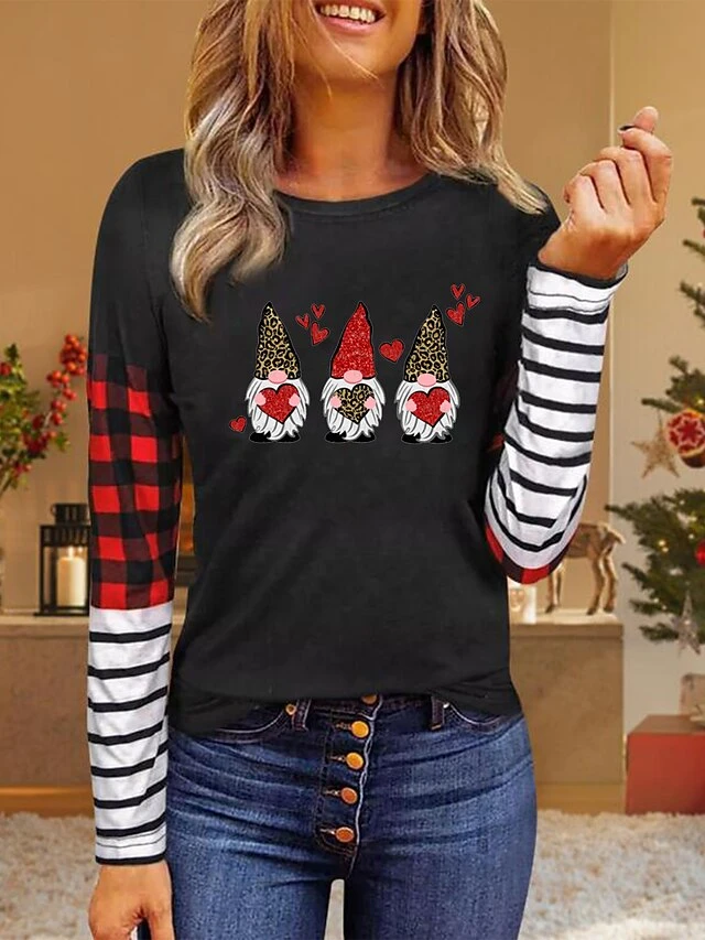 Women's Shirt Christmas Shirt White Yellow Pink Color Block Print Deer Print Long Sleeve Christmas Casual Daily Casual Round Neck Regular Fit 5 Women's Shirt Christmas Shirt White Yellow Pink Color Block Print Deer Print Long Sleeve Christmas Casual Daily Casual Round Neck Regular Fit - Image 3