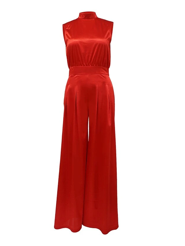 Women's Jumpsuit Pleated High Waist Solid Color Stand Collar Elegant Party Xmas Christmas Regular Fit Sleeveless Black Red Apricot S M L Fall 6 Women's Jumpsuit Pleated High Waist Solid Color Stand Collar Elegant Party Xmas Christmas Regular Fit Sleeveless Black Red Apricot S M L Fall - Image 4