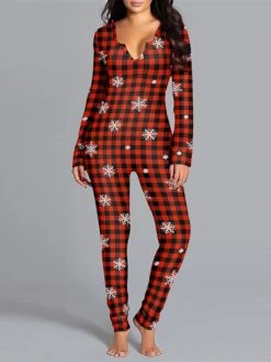 Women's Jumpsuit Print Plaid V Neck Active Home Christmas Regular Fit Long Sleeve BKAO011 BKAO008 BKAO009 S M L Fall -Cheap Women Clothing Store yrtcmn1697457136282