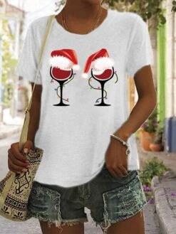 Women's T Shirt Tee Christmas Shirt 100% Cotton White Light Green Army Green Graphic Print Short Sleeve Christmas Daily Holiday Basic Christmas Round Neck Regular Fit Painting 15 Women's T Shirt Tee Christmas Shirt 100% Cotton White Light Green Army Green Graphic Print Short Sleeve Christmas Daily Holiday Basic Christmas Round Neck Regular Fit Painting -Cheap Women Clothing Store yrwbkt1666754526375