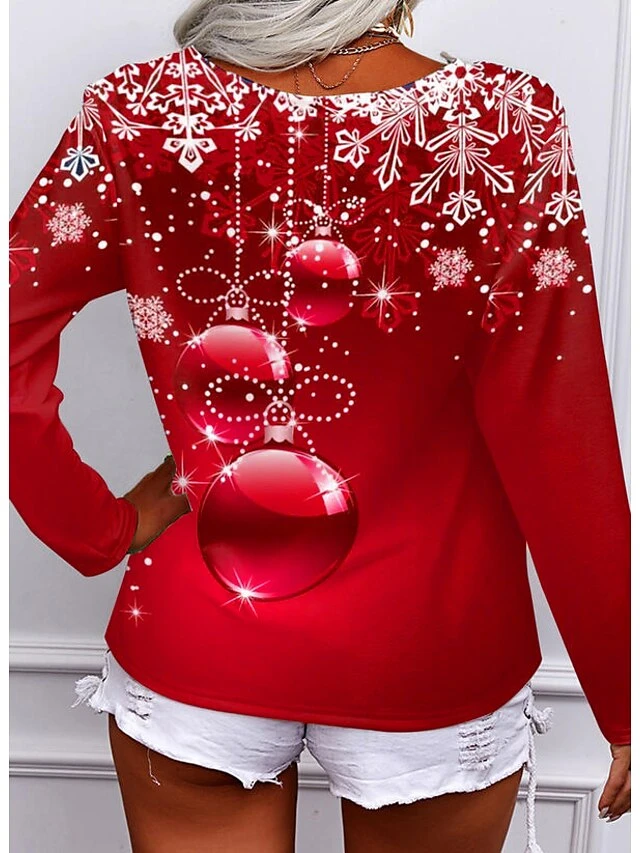 Women's T Shirt Tee Christmas Shirt Red Blue Purple Graphic Snowflake Quarter Zip Print Long Sleeve Casual Weekend Basic Print Christmas V Neck Regular Fit Painting Fall & Winter 4 Women's T Shirt Tee Christmas Shirt Red Blue Purple Graphic Snowflake Quarter Zip Print Long Sleeve Casual Weekend Basic Print Christmas V Neck Regular Fit Painting Fall & Winter - Image 2