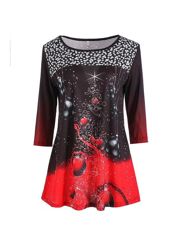 Women's T Shirt Tee Tunic Green Black Blue Graphic Christmas Tree Print Long Sleeve Christmas Weekend Christmas Round Neck Long 3D Printed Painting S 19 Women's T Shirt Tee Tunic Green Black Blue Graphic Christmas Tree Print Long Sleeve Christmas Weekend Christmas Round Neck Long 3D Printed Painting S - Image 17