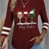 Women's T Shirt Tee Christmas Shirt Black Red Blue Leopard Plaid Wine Glass Print Long Sleeve Party Christmas Weekend Festival / Holiday Round Neck Regular Fit Painting Spring &Fall 2 Women's T Shirt Tee Christmas Shirt Black Red Blue Leopard Plaid Wine Glass Print Long Sleeve Party Christmas Weekend Festival / Holiday Round Neck Regular Fit Painting Spring &Fall -Cheap Women Clothing Store yxkcht1696843039664