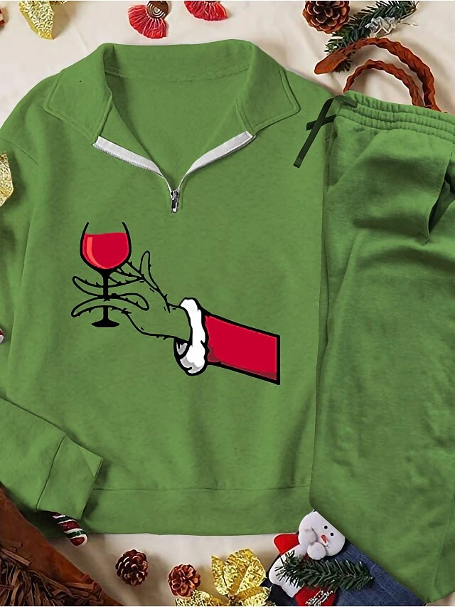 Women's Sweatshirt Tracksuit Pants Sets Christmas Shirt Light Green Army Green Dark Green Graphic Ugly Christmas Monster Zipper Drawstring Print Long Sleeve Outdoor Casual Active Sports Christmas V 5 Women's Sweatshirt Tracksuit Pants Sets Christmas Shirt Light Green Army Green Dark Green Graphic Ugly Christmas Monster Zipper Drawstring Print Long Sleeve Outdoor Casual Active Sports Christmas V - Image 3