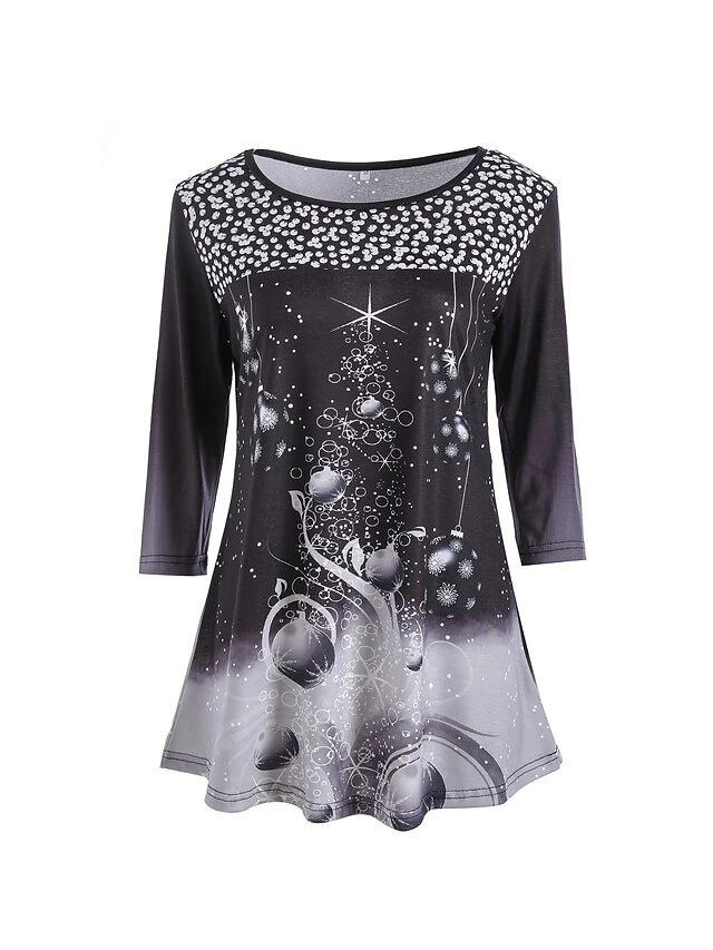 Women's T Shirt Tee Tunic Green Black Blue Graphic Christmas Tree Print Long Sleeve Christmas Weekend Christmas Round Neck Long 3D Printed Painting S 9 Women's T Shirt Tee Tunic Green Black Blue Graphic Christmas Tree Print Long Sleeve Christmas Weekend Christmas Round Neck Long 3D Printed Painting S - Image 7