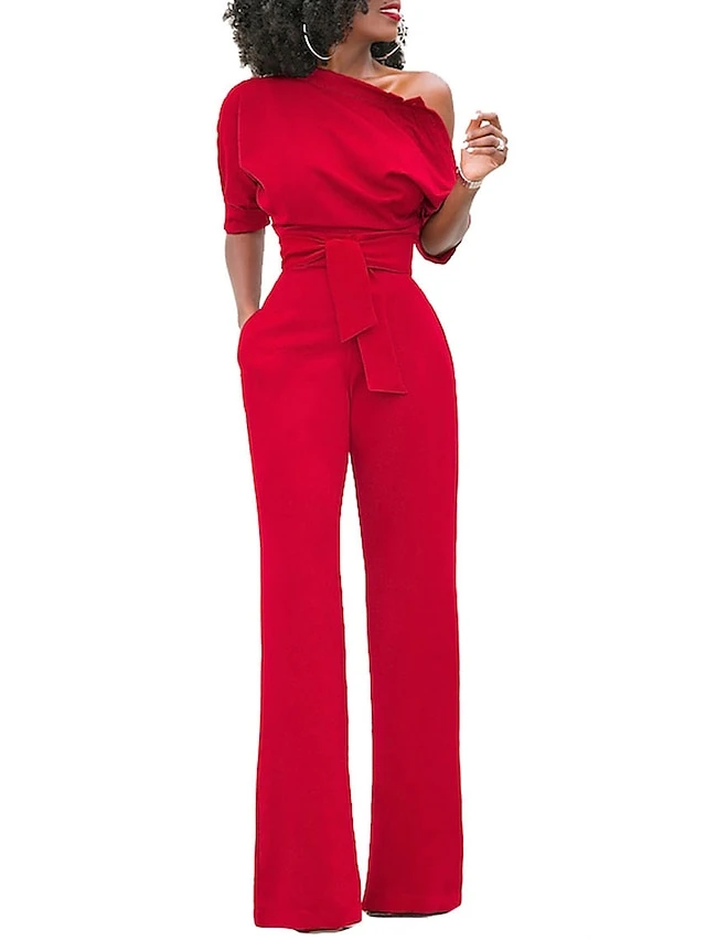 Women's Jumpsuit For Special Occasions Christmas Pocket High Waist Solid Color Cold Shoulder Business Office Work Party Xmas Regular Fit Half Sleeve Black White Yellow S M L Summer 18 Women's Jumpsuit For Special Occasions Christmas Pocket High Waist Solid Color Cold Shoulder Business Office Work Party Xmas Regular Fit Half Sleeve Black White Yellow S M L Summer - Image 16