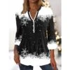 Women's Shirt Blouse Black White Red Graphic Print Snowflake Button Flowing Tunic Print Long Sleeve Christmas Christmas V Neck Regular Fit Fall & Winter -Cheap Women Clothing Store zbgakp1671173781400