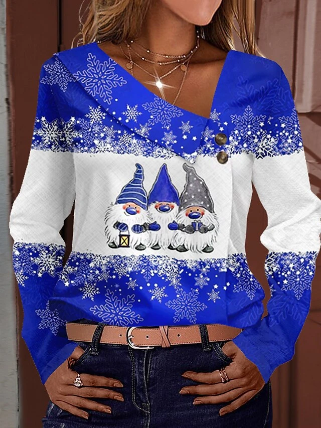 Women's Shirt Blouse Christmas Shirt Pink Red Blue Graphic Snowflake Button Print Long Sleeve Party Christmas Casual Festival / Holiday Print V Neck Regular Fit Spring &Fall 4 Women's Shirt Blouse Christmas Shirt Pink Red Blue Graphic Snowflake Button Print Long Sleeve Party Christmas Casual Festival / Holiday Print V Neck Regular Fit Spring &Fall - Image 2
