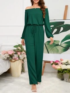 Women's Jumpsuit Pocket Drawstring Solid Color Off Shoulder Christmas Business Office Work Xmas Regular Fit Long Sleeve Black Red Blue S M L Fall -Cheap Women Clothing Store zdmrgf1694415707764