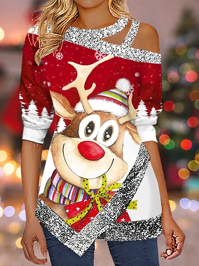 Women's Shirt Christmas Shirt Black White Pink Sparkly Snowflake Cut Out Asymmetric Print Long Sleeve Party Christmas Weekend Streetwear Metallic Casual Round Neck Regular Fit Spring Fall 10 Women's Shirt Christmas Shirt Black White Pink Sparkly Snowflake Cut Out Asymmetric Print Long Sleeve Party Christmas Weekend Streetwear Metallic Casual Round Neck Regular Fit Spring Fall - Image 8