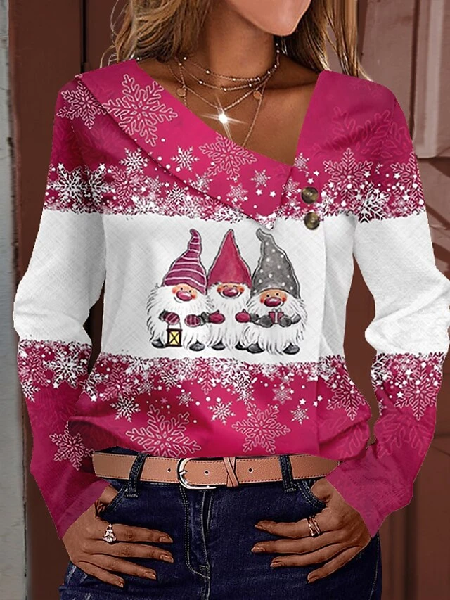 Women's Shirt Blouse Christmas Shirt Pink Red Blue Graphic Snowflake Button Print Long Sleeve Party Christmas Casual Festival / Holiday Print V Neck Regular Fit Spring &Fall 6 Women's Shirt Blouse Christmas Shirt Pink Red Blue Graphic Snowflake Button Print Long Sleeve Party Christmas Casual Festival / Holiday Print V Neck Regular Fit Spring &Fall - Image 4
