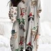 Women's Shirt Christmas Shirt Red Blue Green Cat Santa Claus Snowflake Pocket Print Long Sleeve Christmas Weekend Streetwear Christmas Round Neck Regular Fit Spring Fall -Cheap Women Clothing Store zmpuos1665657724120