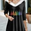 Women's Blouse Christmas Shirt Black Red Blue Christmas Tree Flowing Tunic Print Long Sleeve Party Christmas Casual Festival / Holiday Fur Collar Regular Fit Spring &Fall -Cheap Women Clothing Store znaacl1697455179467