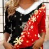 Women's T Shirt Tee Christmas Shirt Red Blue Purple Snowflake Print Long Sleeve Party Christmas Weekend Festival / Holiday Print Christmas Fur Collar V Neck Regular Fit Painting Fall & Winter 2 Women's T Shirt Tee Christmas Shirt Red Blue Purple Snowflake Print Long Sleeve Party Christmas Weekend Festival / Holiday Print Christmas Fur Collar V Neck Regular Fit Painting Fall & Winter -Cheap Women Clothing Store zntxka1694684377231