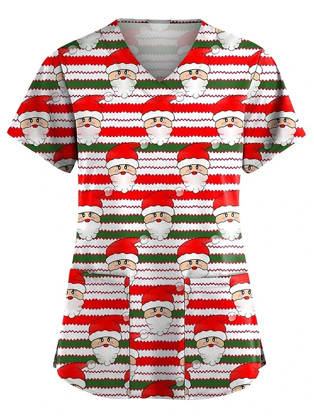 Christmas Scrub Tops Women Christmas Printing Short Sleeve V-Neck Working Uniform With Pocket Pullover Red 3X-Large 5 Christmas Scrub Tops Women Christmas Printing Short Sleeve V-Neck Working Uniform With Pocket Pullover Red 3X-Large - Image 3