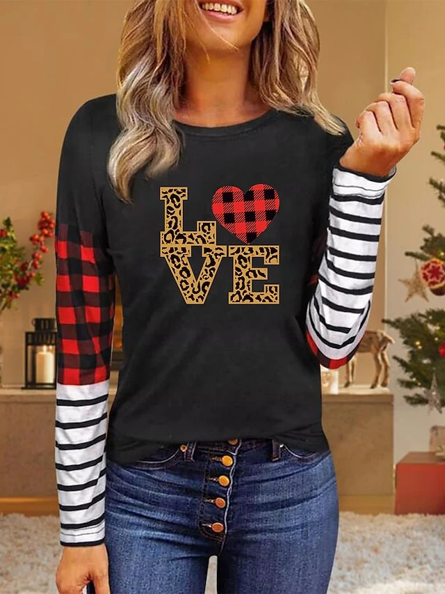 Women's Shirt Christmas Shirt Leopard Yellow Pink Color Block Print Deer Print Long Sleeve Christmas Casual Daily Casual Round Neck Regular Fit 3 Women's Shirt Christmas Shirt Leopard Yellow Pink Color Block Print Deer Print Long Sleeve Christmas Casual Daily Casual Round Neck Regular Fit