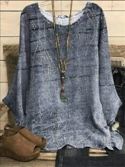 Women's Plus Size Shirt Blouse Yellow Red Blue Chains Print Print Long Sleeve Christmas Going Out Vintage Round Neck Regular Fit Dolman Sleeve Spring Fall -Cheap Women Clothing Store zuolzl1645784624409