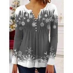 Women's Shirt Christmas Shirt Black Wine Red Color Block Snowflake Button Print Long Sleeve Christmas Weekend Streetwear Casual Round Neck Regular Fit Spring Fall 11 Women's Shirt Christmas Shirt Black Wine Red Color Block Snowflake Button Print Long Sleeve Christmas Weekend Streetwear Casual Round Neck Regular Fit Spring Fall -Cheap Women Clothing Store zwwsch1665561930168