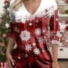 Women's T Shirt Tee Christmas Shirt Red Blue Purple Snowflake Print Long Sleeve Christmas Weekend Festival / Holiday V Neck Regular Fit Painting Spring &Fall 2 Women's T Shirt Tee Christmas Shirt Red Blue Purple Snowflake Print Long Sleeve Christmas Weekend Festival / Holiday V Neck Regular Fit Painting Spring &Fall -Cheap Women Clothing Store zwyykc1695727190756