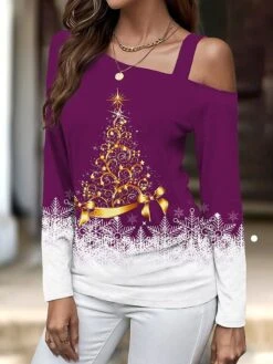 Women's T Shirt Tee Christmas Shirt Black Pink Red Christmas Tree Snowflake Print Long Sleeve Party Christmas Weekend Festival / Holiday Diagonal Neck Regular Fit Painting Spring &Fall 12 Women's T Shirt Tee Christmas Shirt Black Pink Red Christmas Tree Snowflake Print Long Sleeve Party Christmas Weekend Festival / Holiday Diagonal Neck Regular Fit Painting Spring &Fall -Cheap Women Clothing Store zxmyeh1695639425559