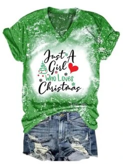 Women‘s Plus Size Christmas Tops T Shirt Tee Letter Print Short Sleeve V Neck Casual Daily Polyester Winter Fall Green Black / Weekend -Cheap Women Clothing Store zyblzm1667468005817