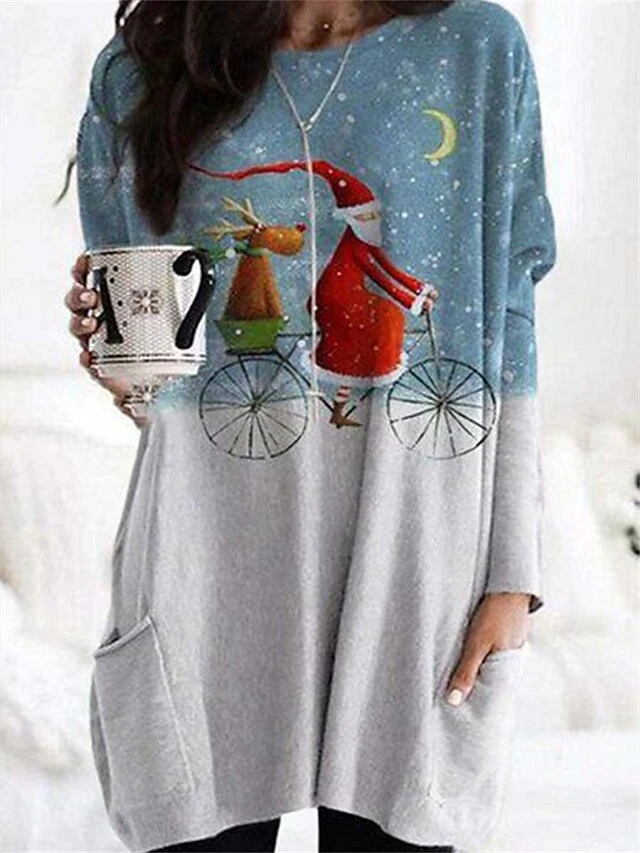 Women's Shirt Christmas Shirt Red Blue Green Cat Santa Claus Snowflake Pocket Print Long Sleeve Christmas Weekend Streetwear Christmas Round Neck Regular Fit Spring Fall 12 Women's Shirt Christmas Shirt Red Blue Green Cat Santa Claus Snowflake Pocket Print Long Sleeve Christmas Weekend Streetwear Christmas Round Neck Regular Fit Spring Fall - Image 10